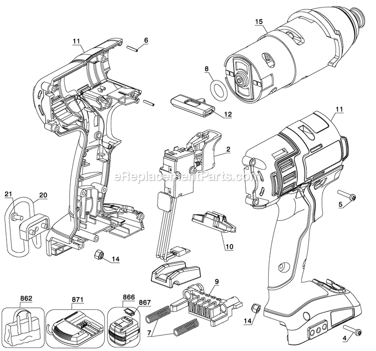 Porter Cable PC180IDK-2 (Type 1) 18v Impact Driver-Nicad Power Tool Page A Diagram